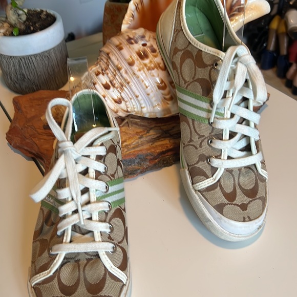 Coach Signature C Folley Brown Green Canvas Leather Women's Sneakers - 9 1/2B - Picture 12 of 15
